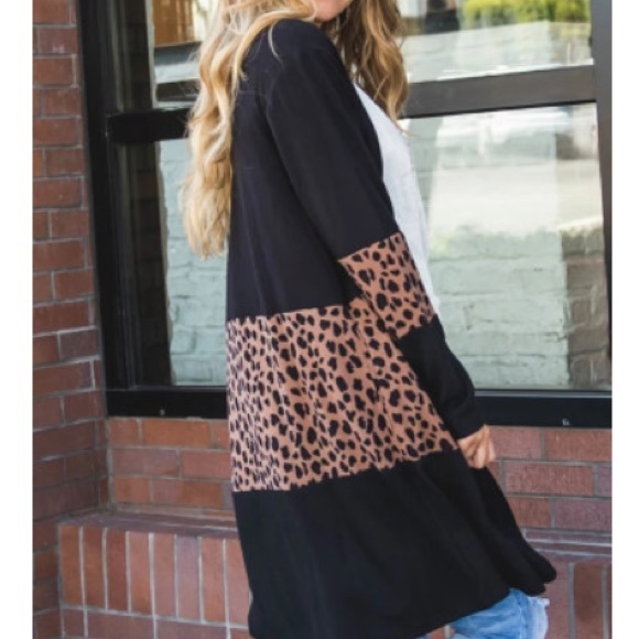 Black Colorblock Leopard Cardigan - Picture 3 of 4